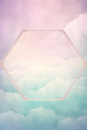 abstract sky background with hexagon frame, retro toned imageの素材