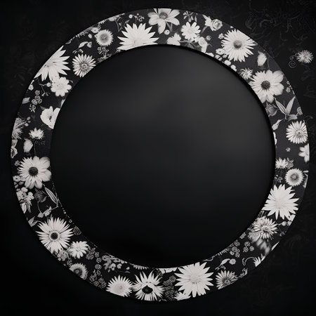 Black and white floral frame on a black background. 3d renderの素材