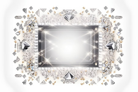 Silver diamond frame with diamonds on a white background. Vector illustration.の素材