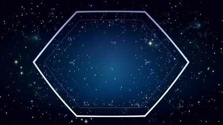 Hexagon frame on the background of the night sky with starsの素材