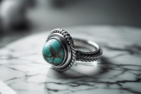 Jewelry ring with turquoise gemstonele backgroundの素材