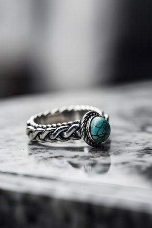 Jewelry ring with turquoise gemstonele backgroundの素材