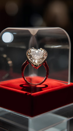 Wedding ring with a heart in a box on the tableの素材