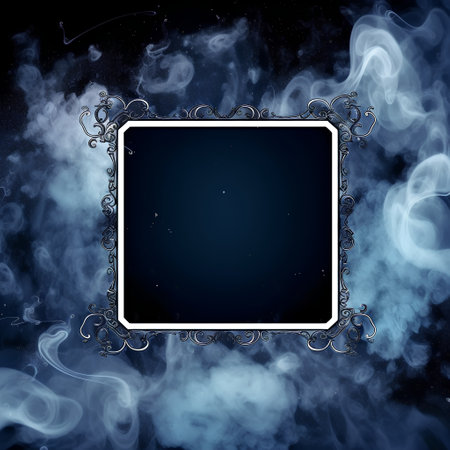 vintage frame on a dark blue background with a lot of smokeの素材