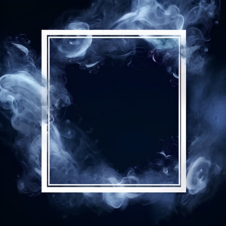 White frame with smoke on dark blue background. Place for your textの素材