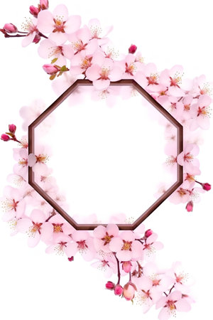 cherry blossom frame isolated on white background with space for textの素材