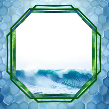Sea wave in hexagon frame with copyspace for your textの素材