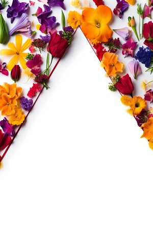 flowers frame on white background with copy space for text or imageの素材