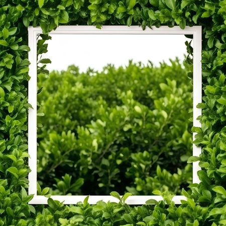 Green leaves frame with white frame for text or image. Nature backgroundの素材
