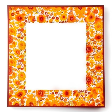 Picture frame with floral pattern isolated on white background. Top view.の素材