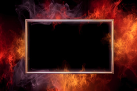 Frame on a fire background with space for your text or image.の素材