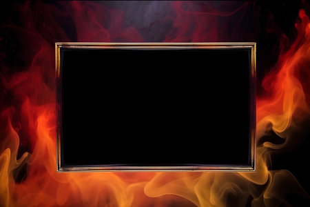 picture frame on fire background with space for your text or image.の素材