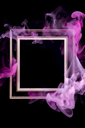 pink smoke on a black background with frame for photos and textの素材