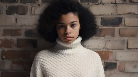 Portrait of a beautiful young african american woman in a white sweaterの素材