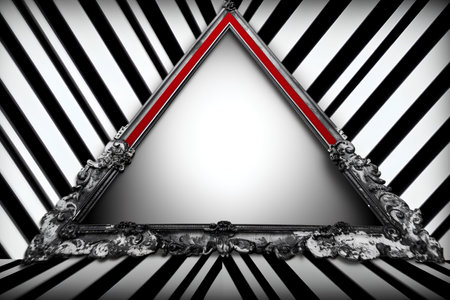 Black and white background with a red frame in the form of a triangleの素材
