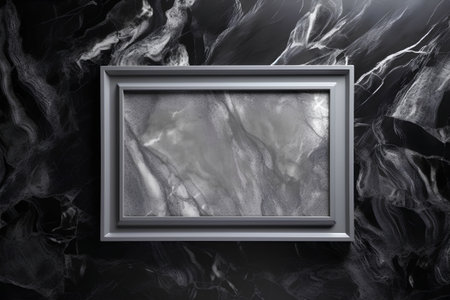Black frame on a black marble wall with marble texture, 3d renderの素材