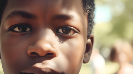 Close up portrait of a beautiful little african american boy.の素材