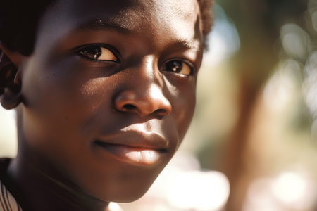 Portrait of a beautiful young african woman, close up.の素材