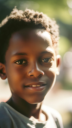 Portrait of a little african american boy smiling at cameraの素材