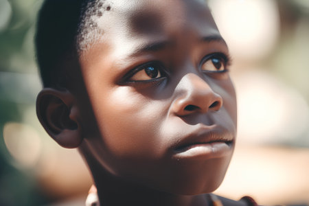 Portrait of a little african boy looking at camera in Africaの素材