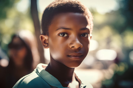 Portrait of a young african american teenage boy in the streetの素材