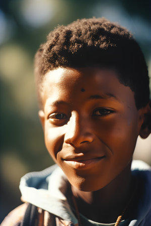 Portrait of a young african american boy smiling at the cameraの素材