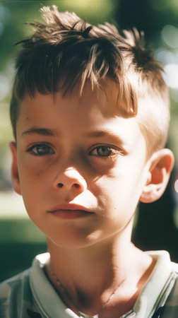 Portrait of a boy in the park. Selective focus.の素材