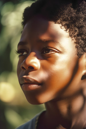 Portrait of a beautiful african american girl in the parkの素材