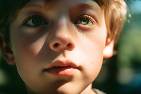 Portrait of a boy with freckles on his face.の素材