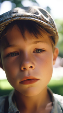 Portrait of a boy in a hat. Close-up.の素材