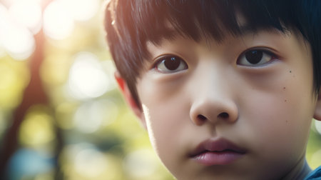 Portrait of a boy in the park. Selective focus.の素材