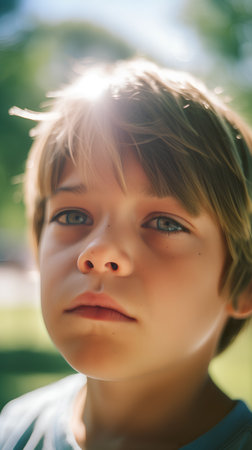 Portrait of a young boy in the park. Close-up.の素材