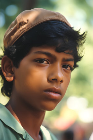 Portrait of a young indian boy looking at the camera.の素材