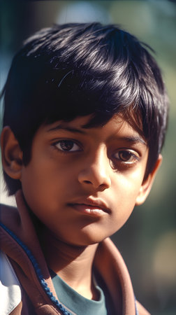 Portrait of an indian boy with blue eyes and black hairの素材