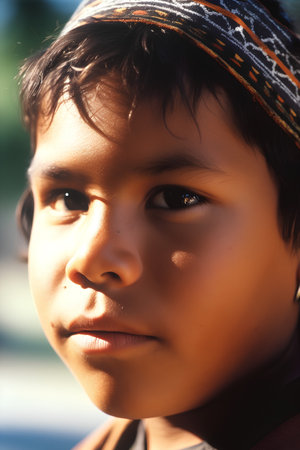 Portrait of a young Indian boy on the street in India.の素材