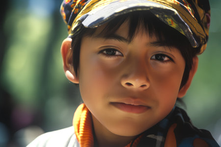 Portrait of a little boy with a bandana on his headの素材