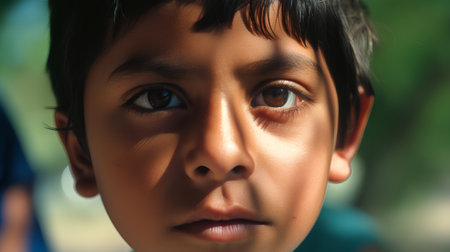Portrait of a young asian boy with big blue eyes.の素材