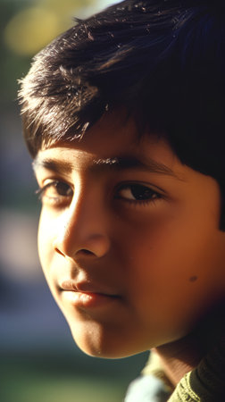 Portrait of a young indian boy with blue eyes and black hairの素材