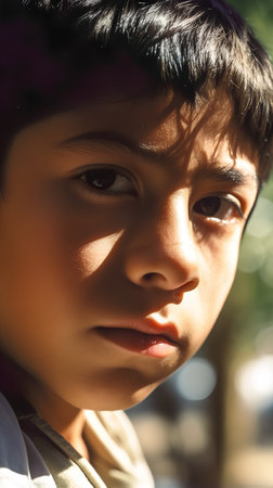 Portrait of a young asian boy looking at the camera.の素材