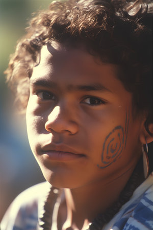 Indian boy with face painting in Jaipur, Rajasthan, Indiaの素材
