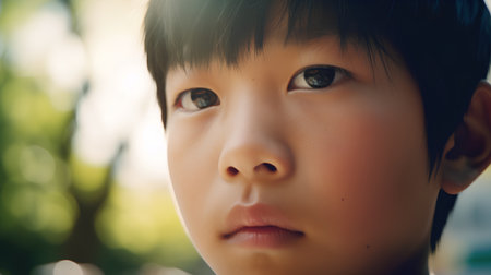 Close-up portrait of a cute little boy looking at the cameraの素材