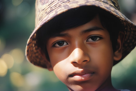 Portrait of an indian boy wearing hat and looking at cameraの素材