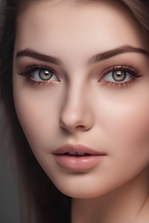 Closeup portrait of beautiful young woman with blue eyes. Perfect skin.の素材