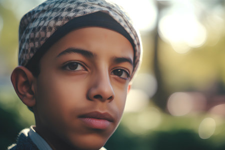 Portrait of an african american boy at the park.の素材
