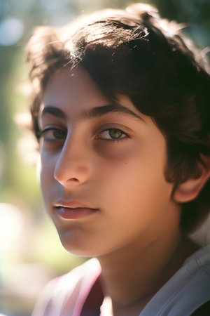 Portrait of a young girl in the park on a sunny dayの素材