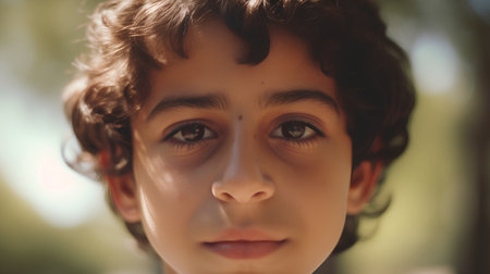 Portrait of a young boy in the park. Close-up.の素材