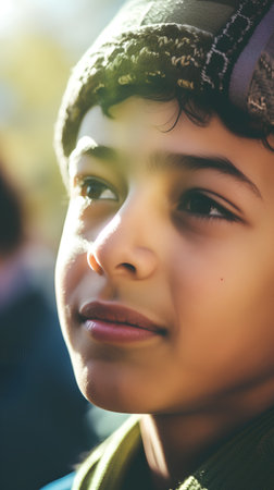 Portrait of a boy on the street, close-up.の素材