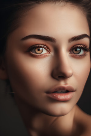 Portrait of beautiful young woman with perfect skin and make-upの素材