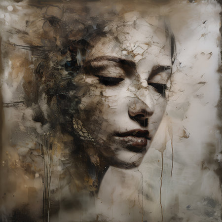 Portrait of a beautiful woman with painted face. Computer collage.の素材