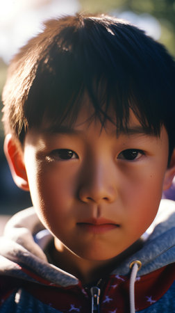 Portrait of a little boy on the street. Close-up.の素材